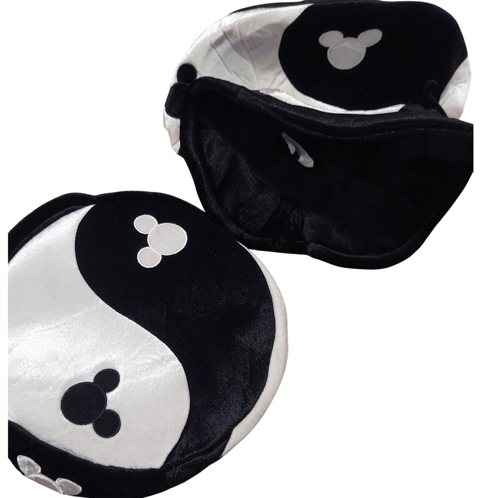2 Disney Mickey Mouse Yin Yang Plush Hat Black White Velvet Beanie